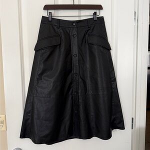 Black Faux Leather / Vegan Leather Skirt With Buttons From Banana Republic